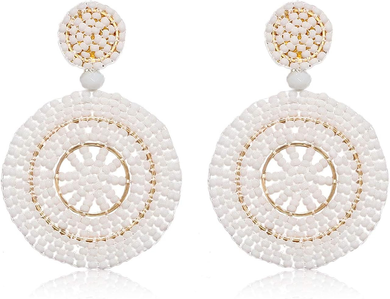 CEALXHENY Beaded Drop Earrings for Women Handmade Colorful Bead Earrings Bohemia Hoop Dangle Earr... | Amazon (US)