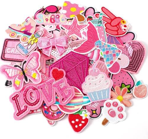 60Pcs Pink Iron on Patches Girls Embroidered Sew Applique | Western Cowgirl Preppy Patches, Girly... | Amazon (US)