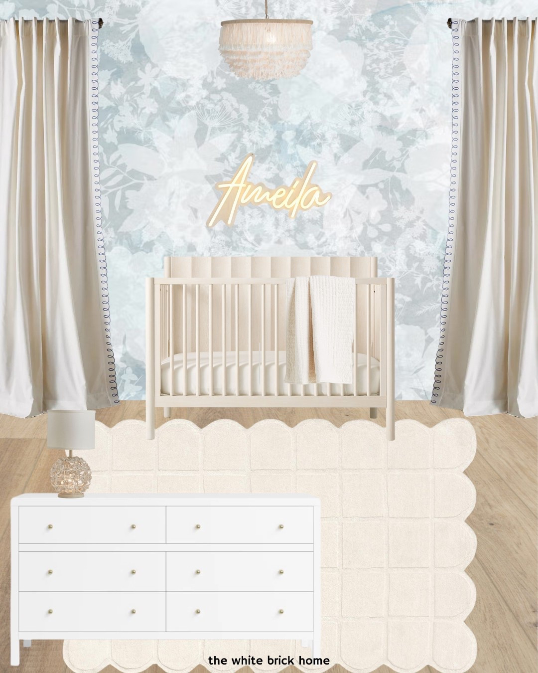 A charming nursery design that can easily be transitioned into a big kid room in the future! 

Wall paper: “flower silhouette” from wallism 

Nursery, nursery decor, nursery design, nursery wallpaper, blue nursery, baby girl, baby girl nursery, crib, rug, nursery rug, dresser, nursery furniture, nursery storage, nursery curtains, nursery wall name, wall art, nursery ideas, nursery decor, nursery flower theme, curtains, nursery lighting, lamp, nursery light chandelier, beaded lighting, girls room, girls bedroom, toddler girl, toddler girl bedroom, home decor, home design, blue girls bedroom, kids room, kids bedroom, pottery bar baby, Wayfair 

#LTKHome #LTKBump #LTKBaby
