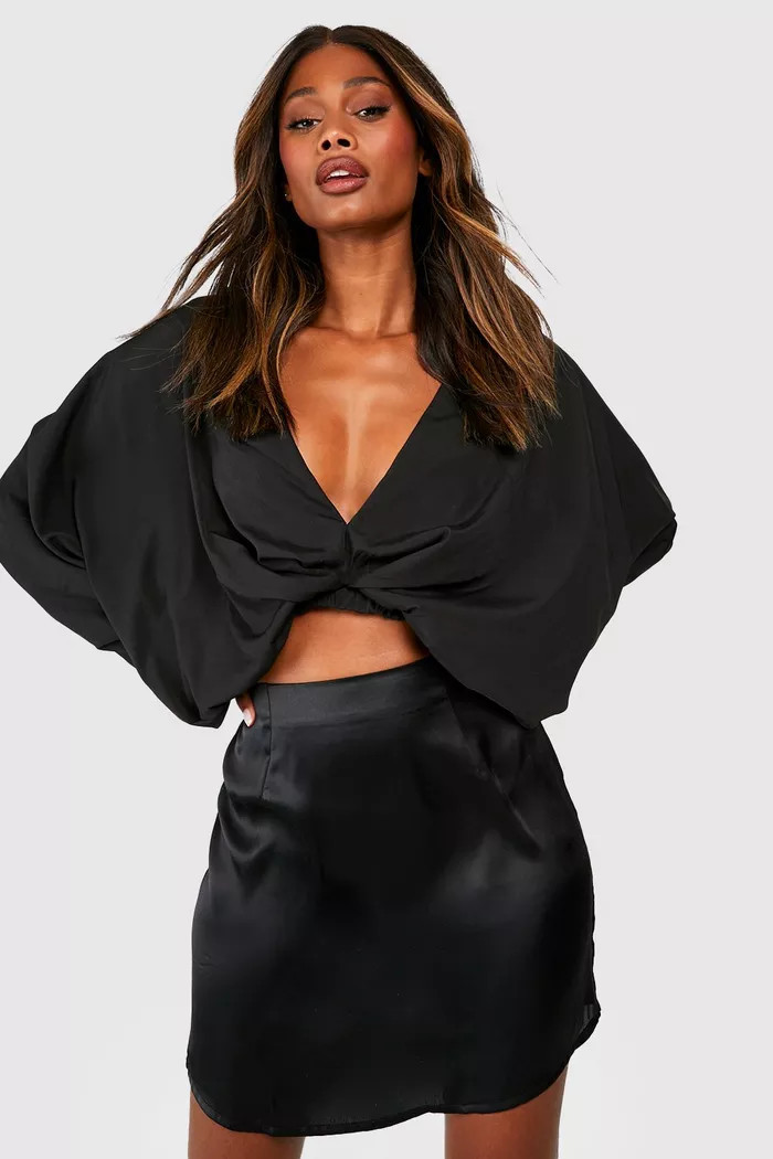 Curved Hem Satin Mini Skirt | Boohoo.com (UK & IE)