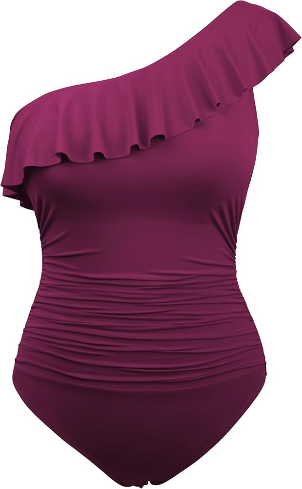 Hilor Women's One Piece Swimsuit One Shoulder Ruffle Tummy Control Bathing Suit Modest Slimming S... | Amazon (US)
