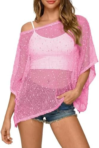 Women Sheer Poncho Beach Cover Up Crochet Knit Shrug Bolero Summer Shawl See Through Lightweight ... | Amazon (US)