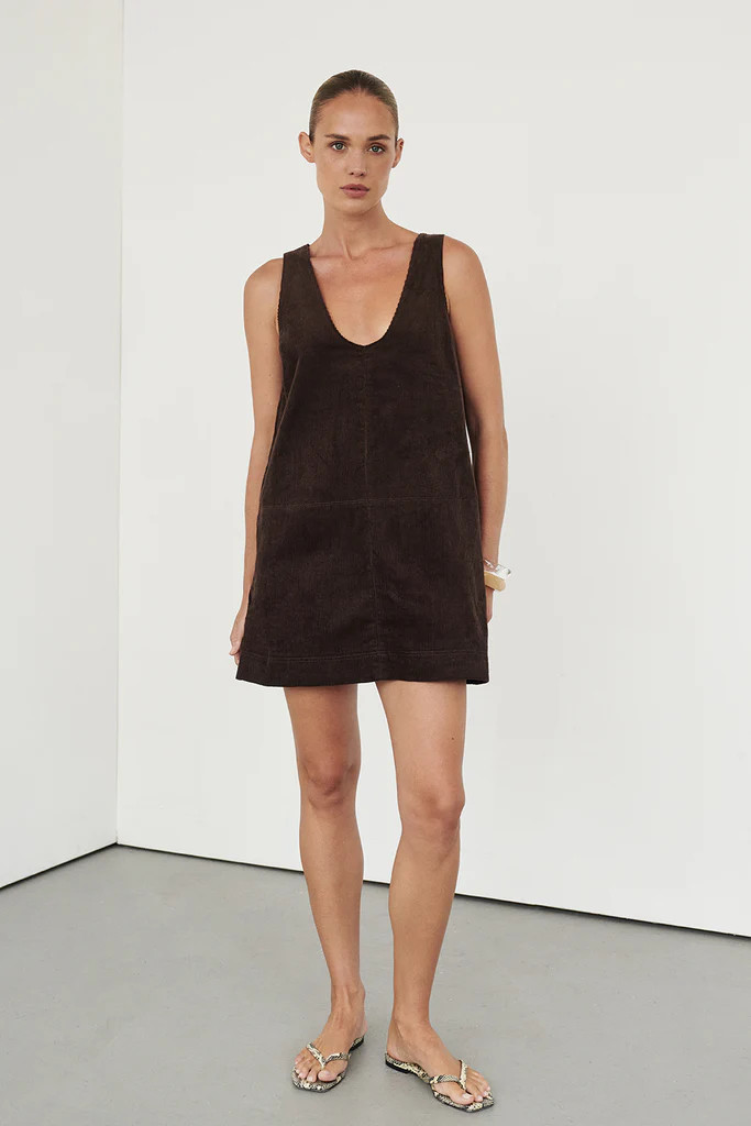 MILA CHOC COTTON CORDUROY MINI DRESS | DISSH