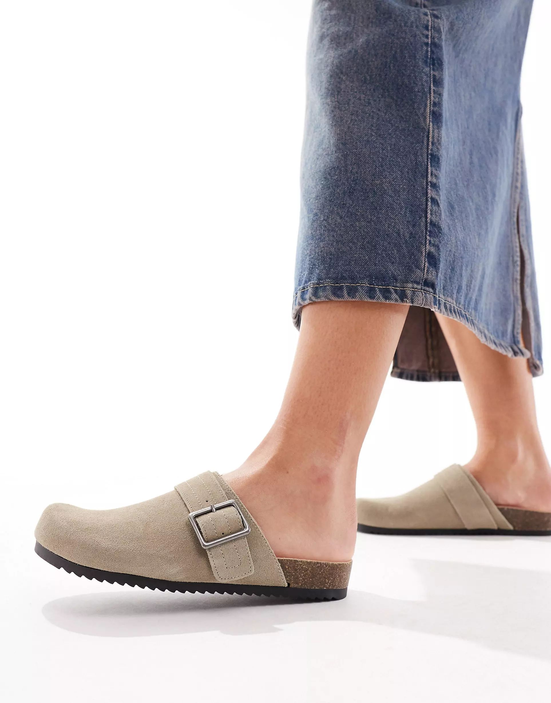 Pull&Bear suede clog with buckle in stone | ASOS (Global)