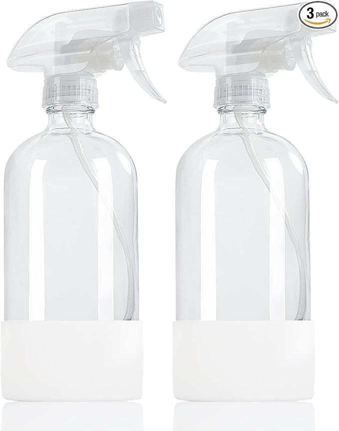 HOMBYS Empty Clear Glass Spray Bottles with Silicone Sleeve Protection - Refillable 17 oz Contain... | Amazon (US)
