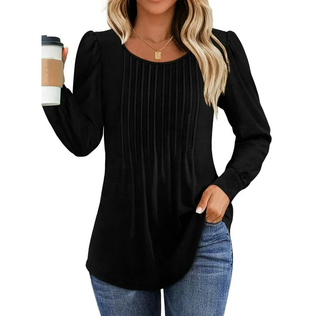 Fantaslook Pleated Blouses for Women Dressy Casual Long Sleeve Shirts Fall Tunic Tops - Walmart.c... | Walmart (US)