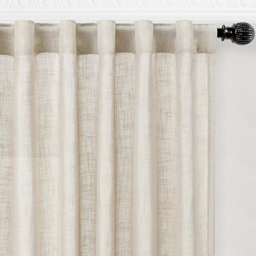 decorUhome Linen Semi Sheer Curtains 84 Inch Long, 2 Panels Light Filtering Curtains Drapes with ... | Amazon (US)
