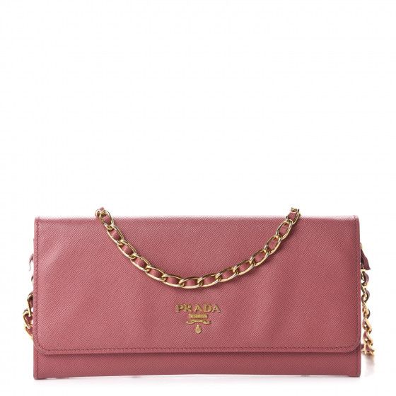 PRADA Saffiano Metal Oro Chain Wallet Peonia | Fashionphile