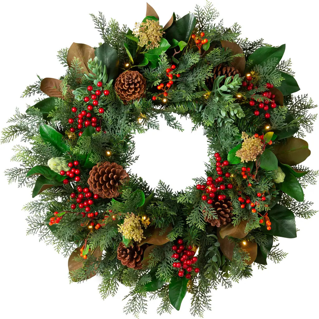 Balsam Hill Outdoor Magnolia Ridge Wreath in Green at Nordstrom | Nordstrom