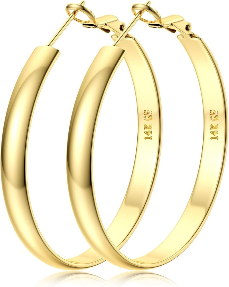 BESTEEL 14K Gold Filled Hoop Earrings for Women, 5mm Wide Large Flat Gold Hoop Earrings, Hypoalle... | Amazon (US)