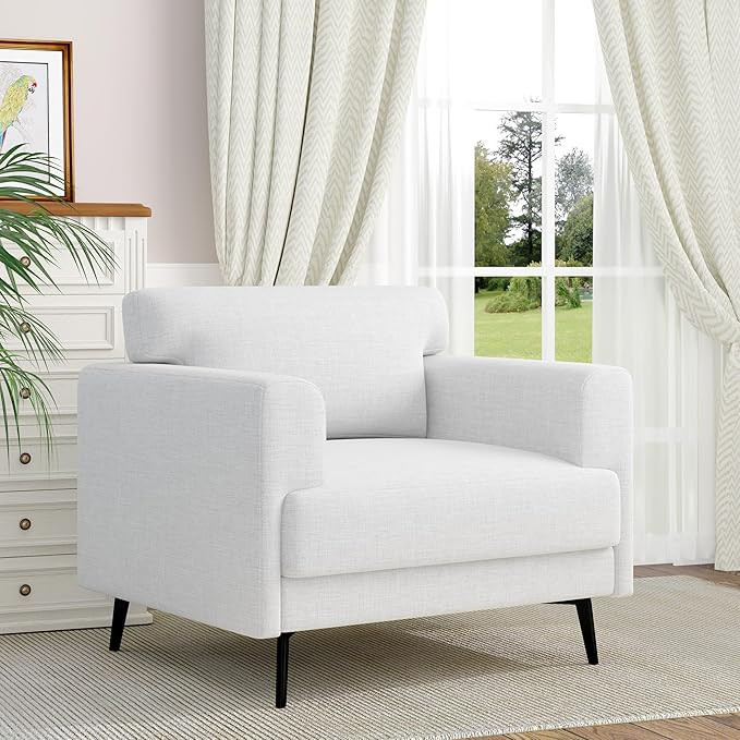 Oversized Accent Chair, Linen Fabric Mid Century Modern Chair with Solid Wood Frame and Soft Cush... | Amazon (US)