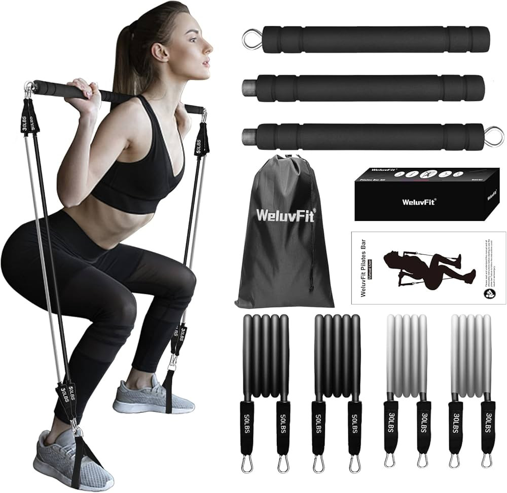 Pilates Bar Kit with Resistance Bands, WeluvFit Exercise Fitness Equipment for Women & Men, Home ... | Amazon (US)