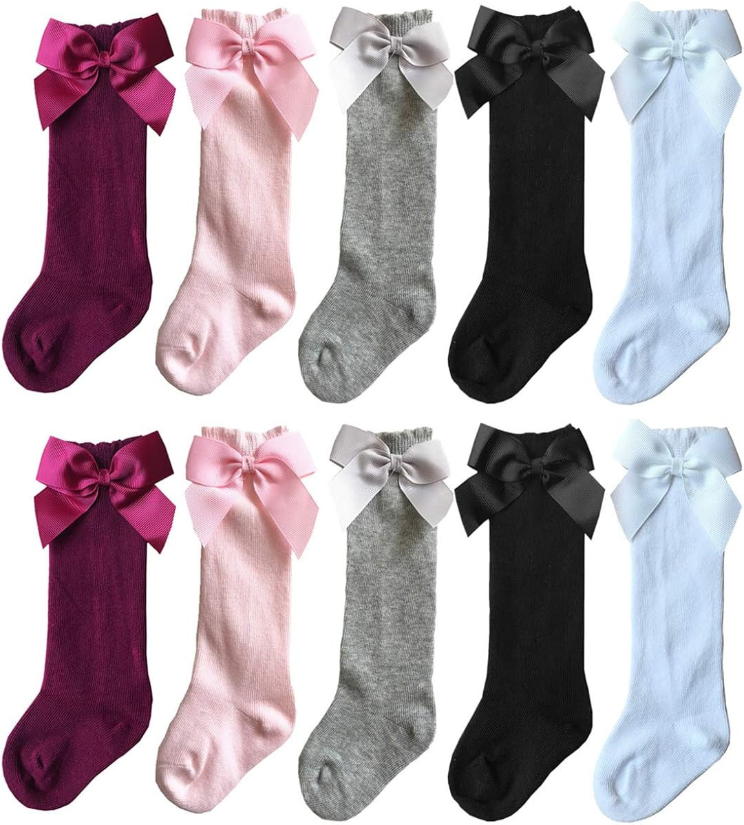 QandSweet Baby Girl Knee-High Socks Toddlers Bow Stockings Newborn Infant Non-Slip Sock | Amazon (US)