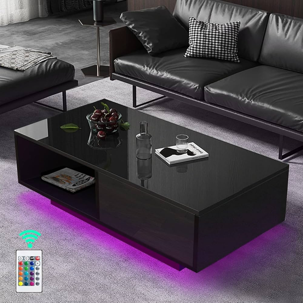 COSVALVE High Gloss Coffee Table with 16 Colors LED Lights, Living Room Side Table, Modern Sofa T... | Amazon (US)