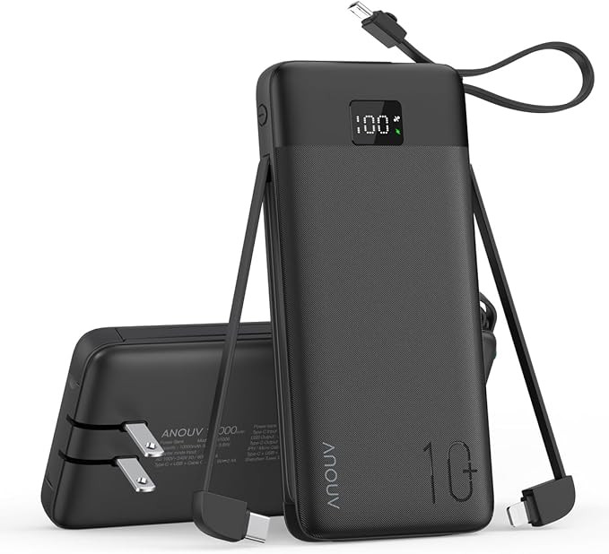 ANOUV Portable Charger with Built-in Cables&AC Wall Plug,10000mAh Power Bank,PD 22.5W USB-C Fast ... | Amazon (US)