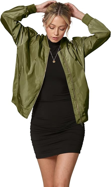 Lock and Love Women's Classic Lightweight Jacket Multi Pocket Windbreaker Bomber Jacket | Amazon (US)