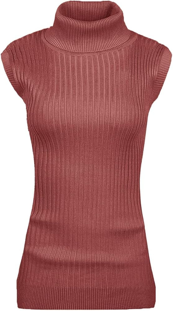 v28 Women Sleeveless High Neck Turtleneck Stretchable Knit Sweater Top | Amazon (US)