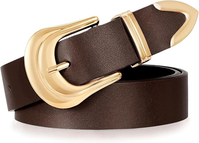 XZQTIVE Women's Leather Belt Plus Size Ladies Western Belt Silver Gold Buckle Black Waist Belt fo... | Amazon (US)