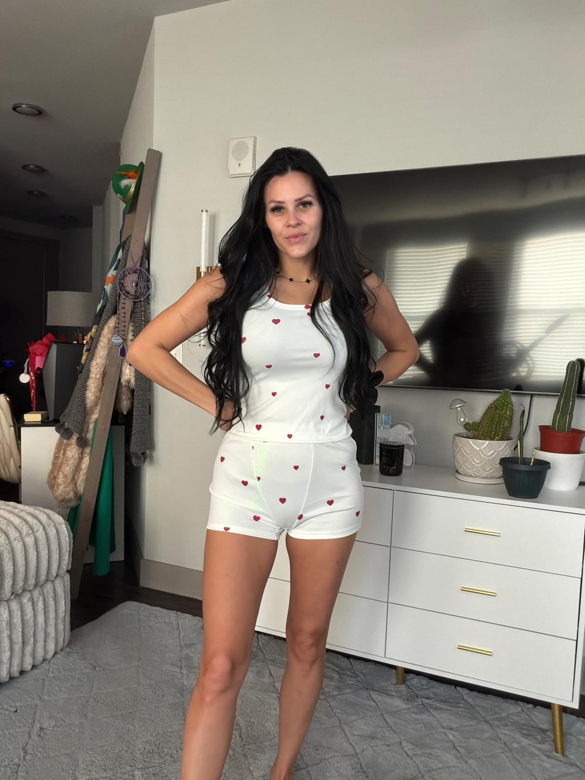 Sweet and simple. This white ribbed tank and matching mini short set featuring a delicate red heart print is the ultimate cozy-cute lounge look. #HeartPrint #LoungeSet #LTKunder50 

 #LTKdayinmylife #LTKgrwm #LTKootd