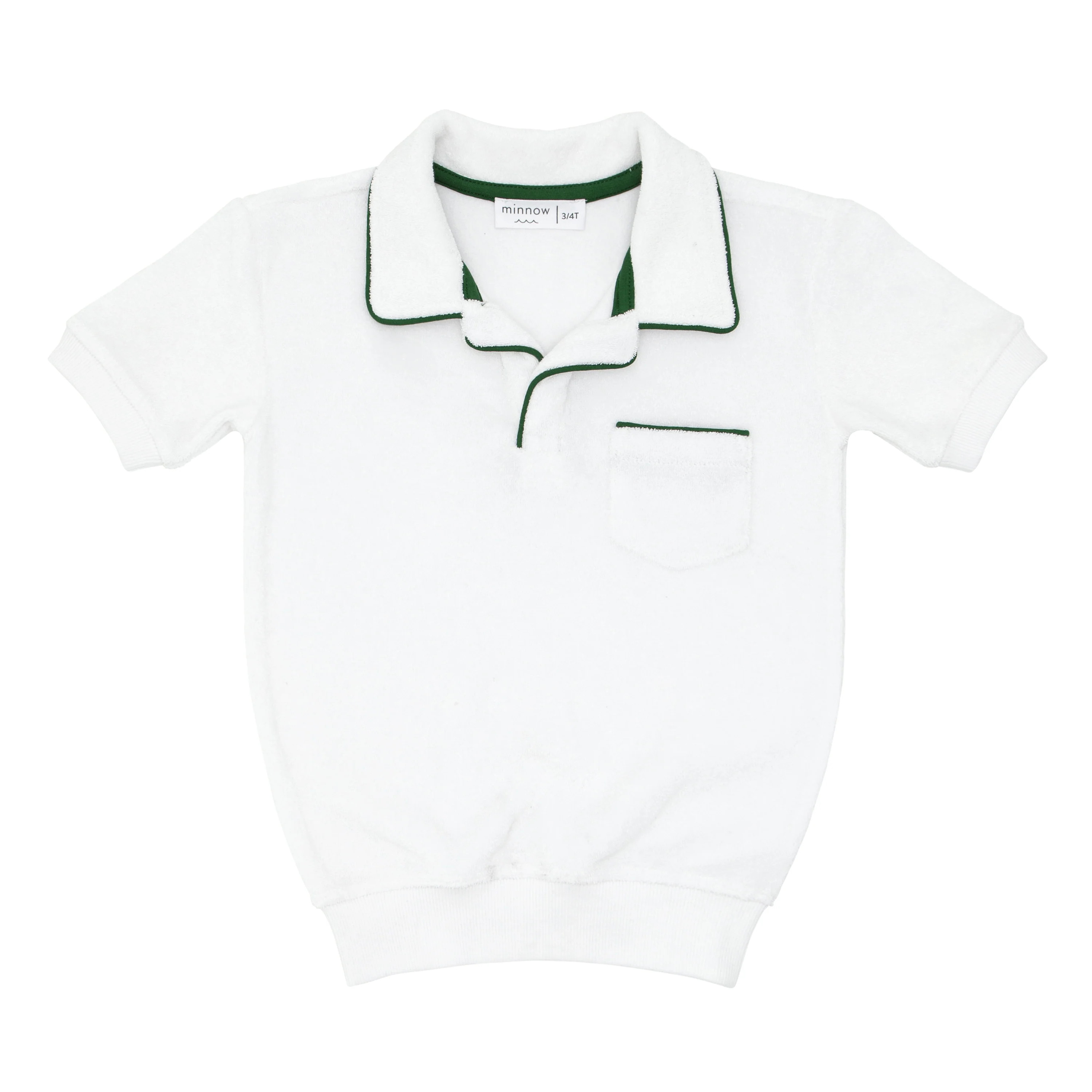 unisex white terry polo with ribbed hem | minnow swim | minnow