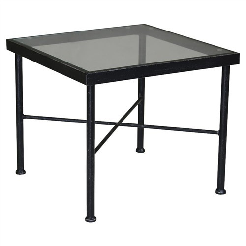 Sunset West Provence French Country Glass Top Black Metal Outdoor Side End Table | Kathy Kuo Home