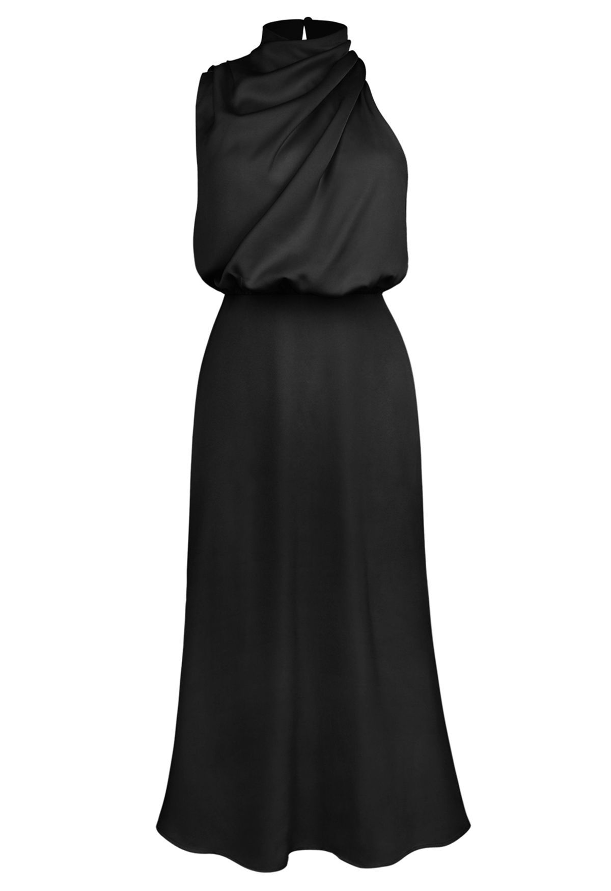 Asymmetric Ruched Neckline Sleeveless Dress in Black | Chicwish