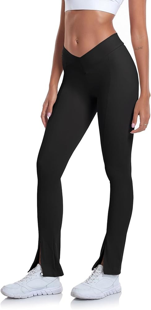 Challengym Crossover Flared Leggings for Women Split Hem High Waisted&Double V Waist Scrunch Butt... | Amazon (CA)
