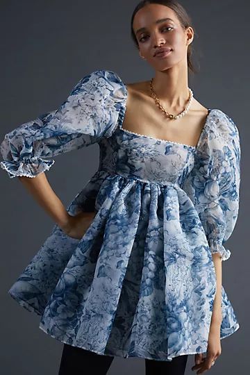 Toile Puff-Sleeved Mini Dress | Anthropologie (US)