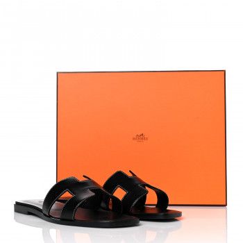 HERMES Box Calfskin Oran Sandals 37.5 Black | FASHIONPHILE | Fashionphile