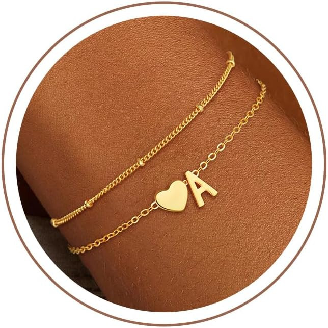Easter Basket Stuffers Gifts for Kids Girls, 14K Gold Plated Heart Initial Bracelet Teen Girl Gif... | Amazon (US)