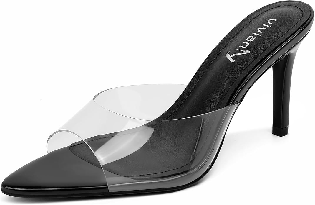 vivianly Clear Pointed Toe Heels Sandals Transparent Strap Stiletto High Heels Slip on Mules for ... | Amazon (US)
