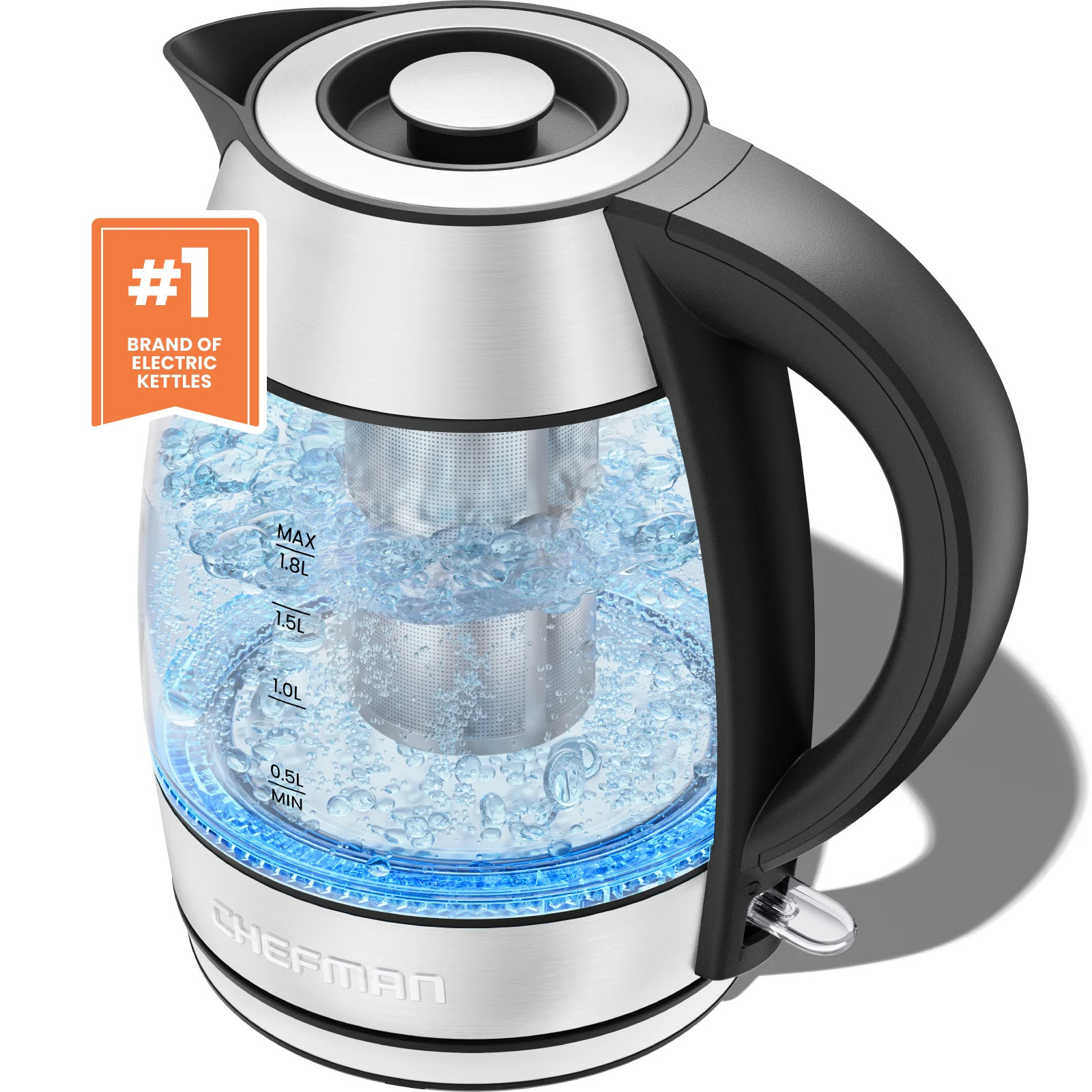 Chefman Fast Boiling 1.8L Electric Glass Kettle, Removable Tea Infuser, LED Lights, Stainless Ste... | Walmart (US)