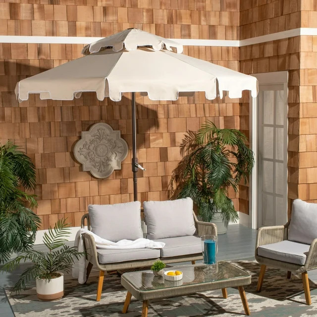 SAFAVIEH Outdoor Collection Zimmerman 9-Foot Market Umbrella Beige/White | Walmart (US)