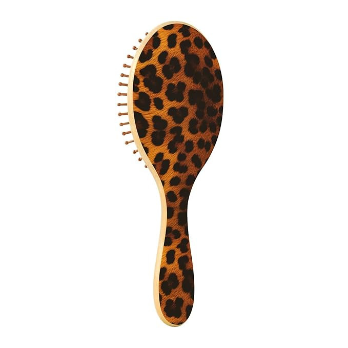 ALAZA Brown Leopard Cheetah Print Hair Brush for Women Men Natural Wood Detangler Brushes for All... | Amazon (US)