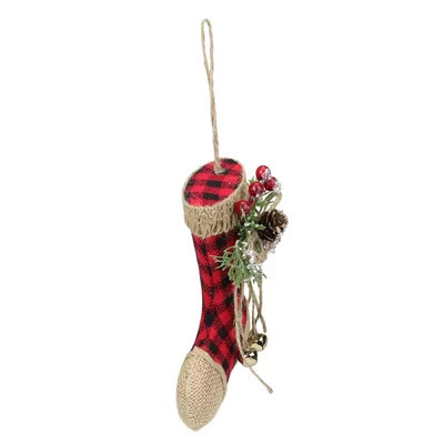 5.75" Red Plaid and Burlap Christmas Stocking Ornament | Wayfair North America