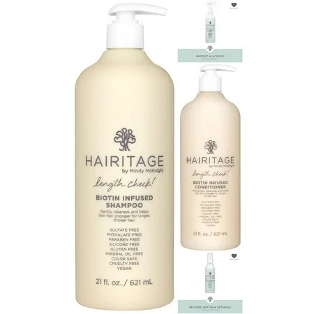 Hairitage Complete Care Set: Length Check Bition Shampoo and Conditioner + 450°F Argan Oil Heat Protectant + Leave-In Conditioner Spray | Walmart (US)