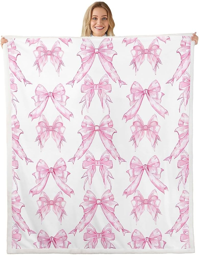 jejeloiu Kids Pink Bows Fleece Throw Blanket 40"x50" Watercolor Bow Ribbon Fuzzy Blanket for Bed ... | Amazon (US)