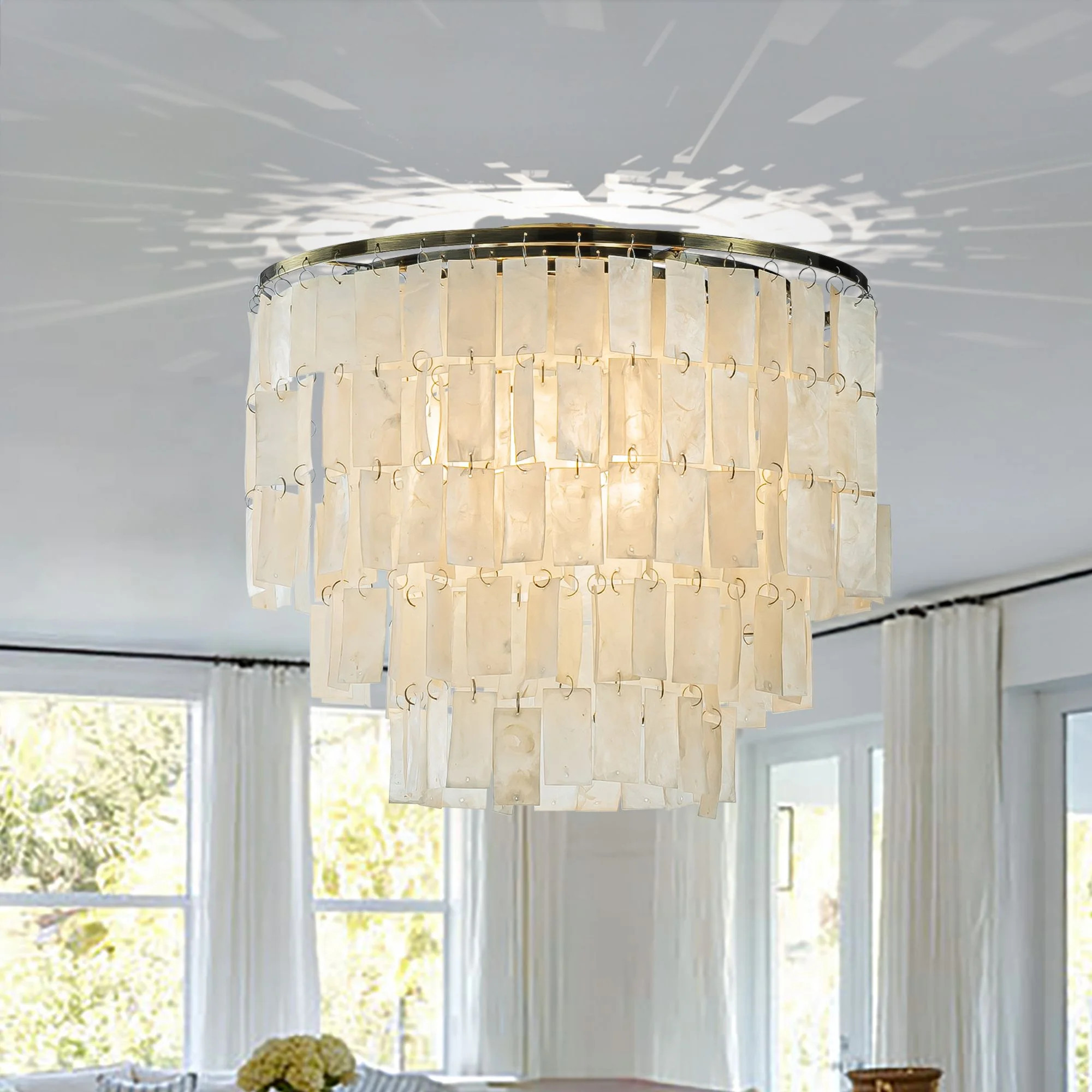 3-Light 18 in Coastal Capiz Seashells Chandeliers in Antique Bronze Farmhouse Natural Chandelier ... | Walmart (US)