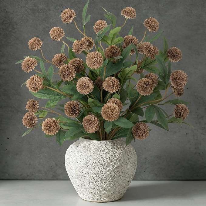 10 PCS Faux Silk Pompon Mum Artificial Flowers Long Stems for Vase | 27" Fake Small Mini Chrysant... | Amazon (US)