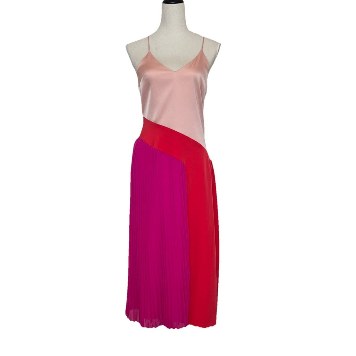 NWT Cushnie x Target Slip Dress Womens 4 Midi Colorblock Blush Combo Pleated | eBay US