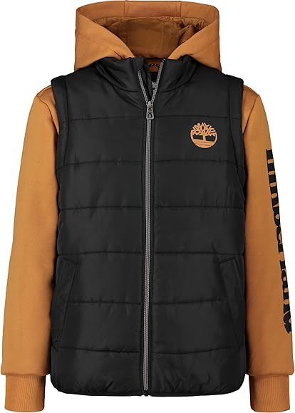 Timberland Boys' Quilted Fleece Hybrid Jacket, Black, 10-12 | Amazon (US)