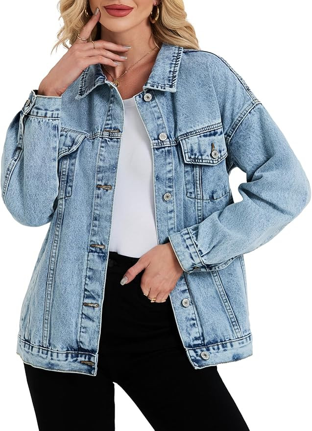 LifeShe Oversized Denim Jacket Women Boyfriend Jean Jacket Trendy Loose Shacket Fall Trucker Coat... | Amazon (US)