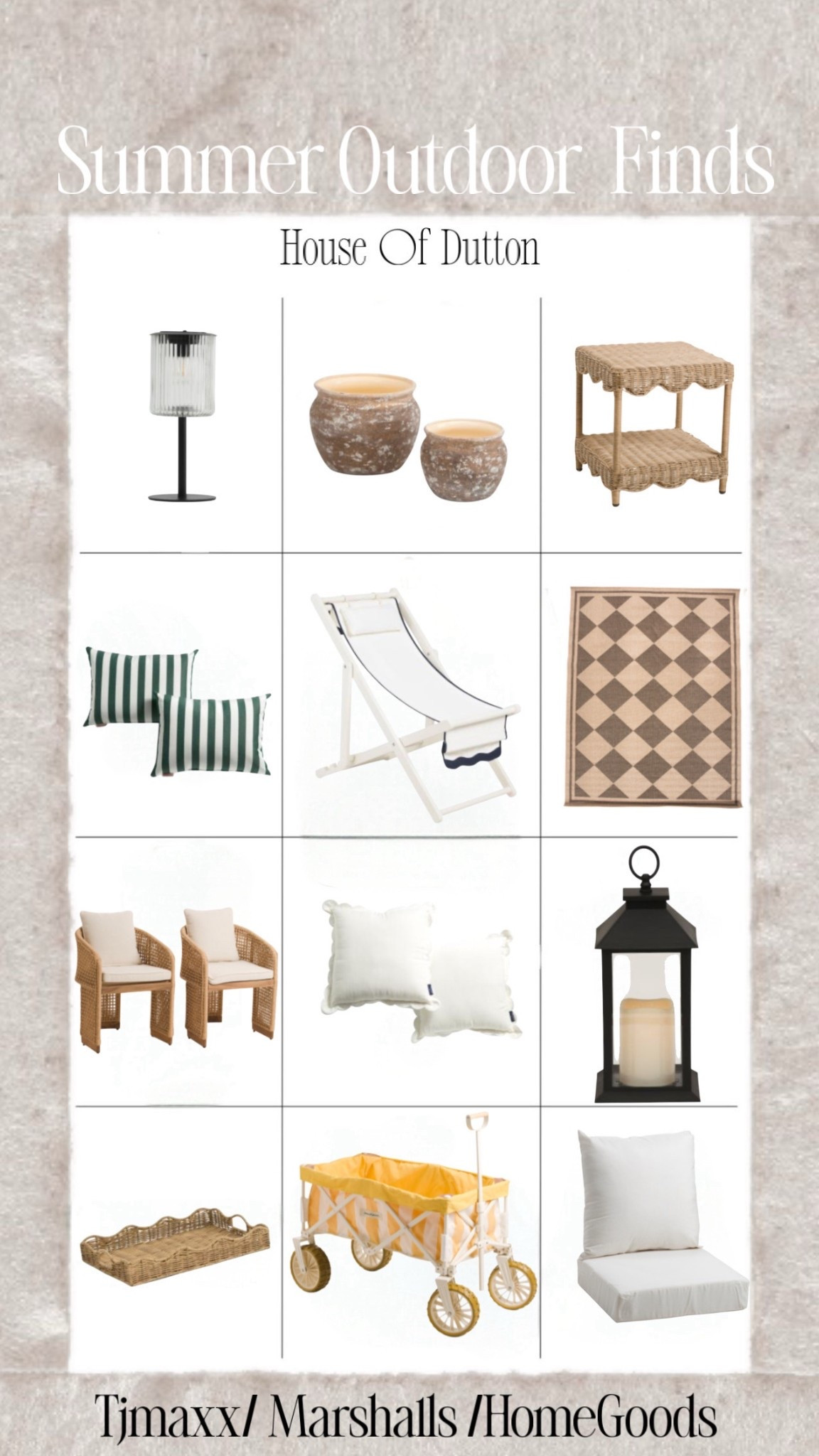 Summer outdoor finds that feel elevated, collected, and easy to live with 🤍

Sharing a mix of my favorite neutral outdoor pieces—woven accent tables, classic stripe pillows, oversized planters, lantern lighting, outdoor rugs, lounge seating, and those little hosting details that instantly make a space feel styled but not overdone. I always look for pieces that can layer with real greenery, soften hardscaping, and hold up through the season without feeling too “theme-y.”

Think: natural textures, warm wood tones, soft ivory cushions, classic patterns, and timeless silhouettes that work from early spring through late summer.

Perfect for patios, porches, poolside setups, and casual outdoor hosting.
Marshalls, tjmaxx

#outdoorliving
#patioideas
#outdoordecor
#neutralhome
#homedecor

#LTKSaleAlert #LTKHome #LTKSeasonal