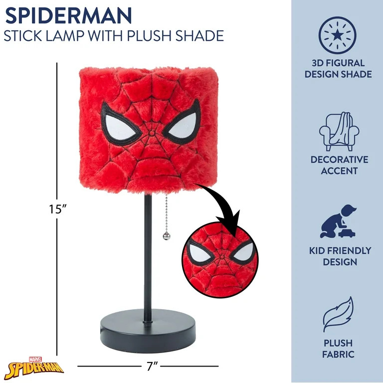 Marvel Spiderman 15" Plush Shade Stick Lamp, Red | Walmart (US)