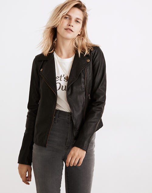 Washed Leather Motorcycle Jacket: Brass Hardware Edition | Madewell