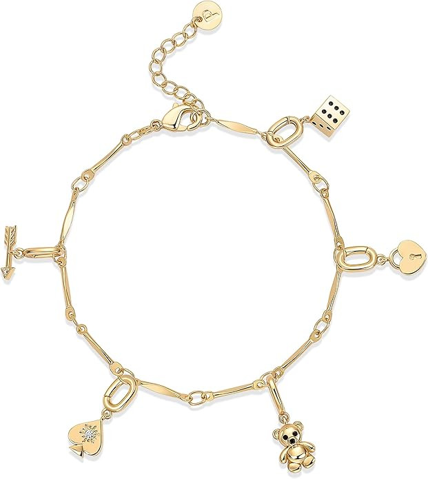 PAVOI 14K Gold Plated Adjustable Bracelet for Women | Twisted Bar & Paperclip Charm Chain Bracele... | Amazon (US)