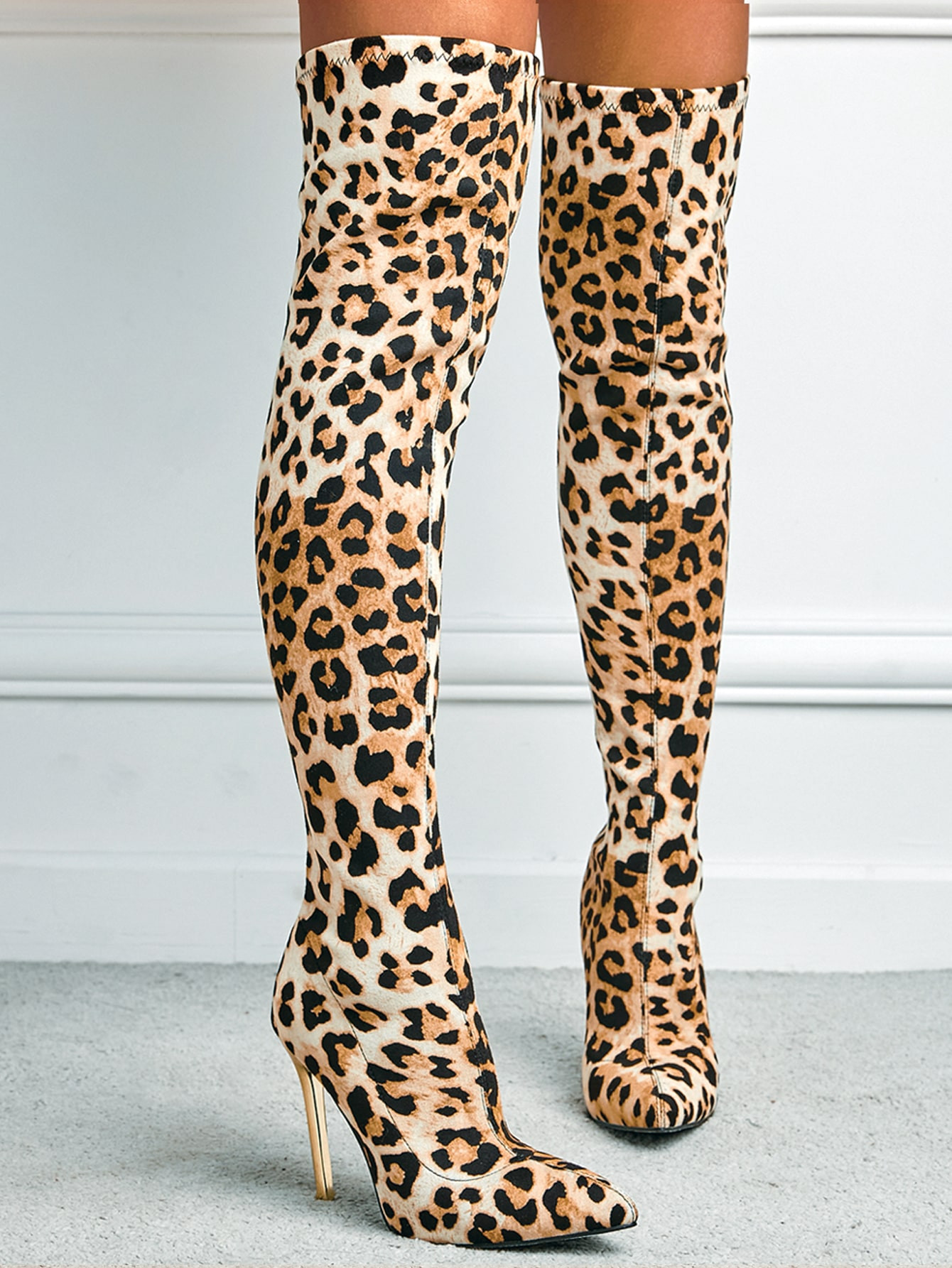 Women's Suede Side Zipper Over-The-Knee Boots, Pointed Toe Slim High Heel, Stretchy, Sexy, Party,... | SHEIN