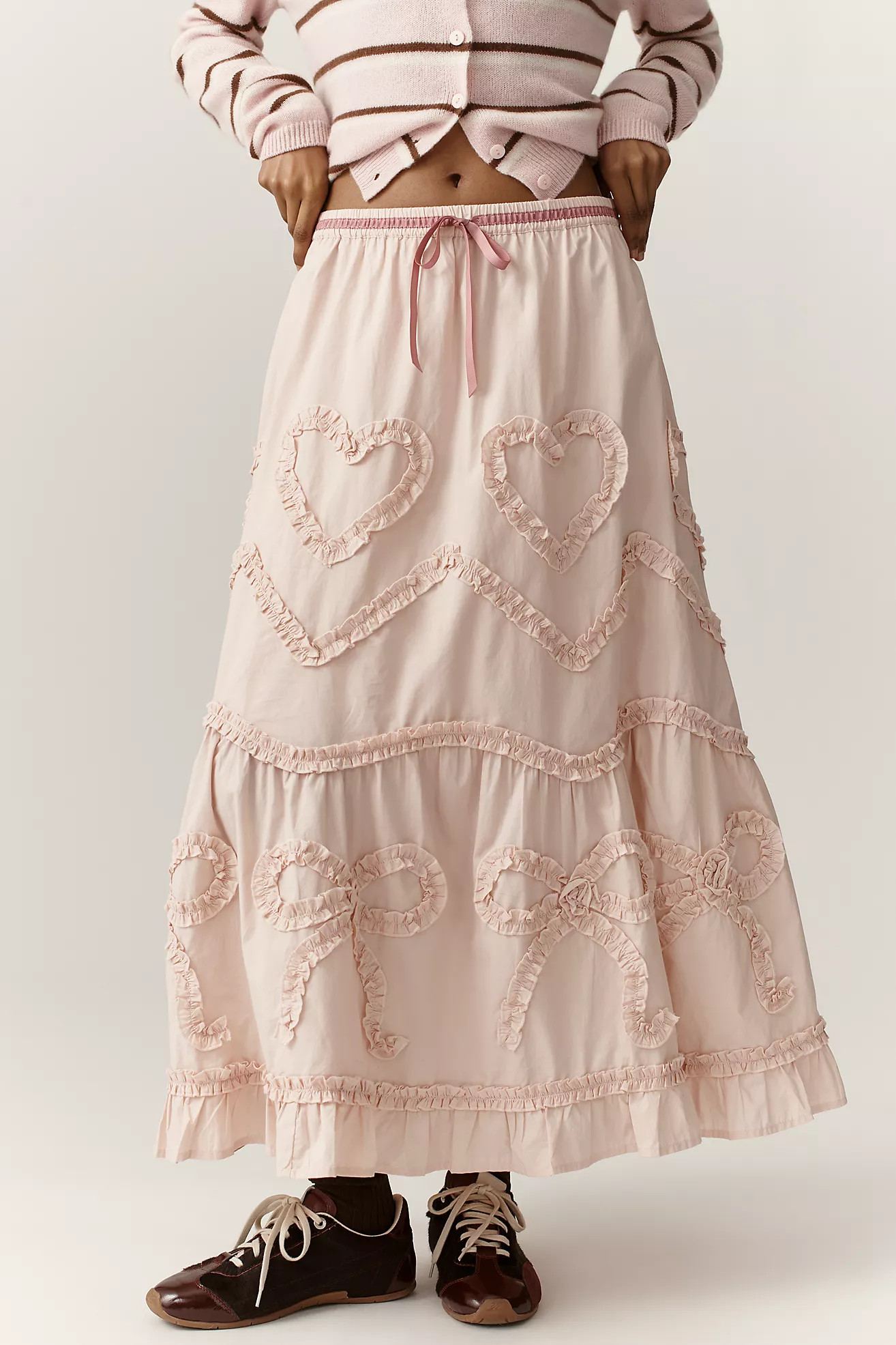 By Anthropologie Deco Heart Mesh Drawstring Maxi Skirt | Anthropologie (US)