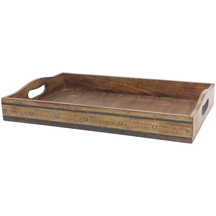 Rectangular Wooden Tray with Black Metal Trim and Rivets | Walmart (US)