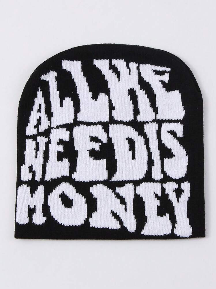 1pc Acrylic 'All We Need Money' Casual Beanie Hat, Warm Knit Cap Winter Fashion Fall Outfit | SHEIN